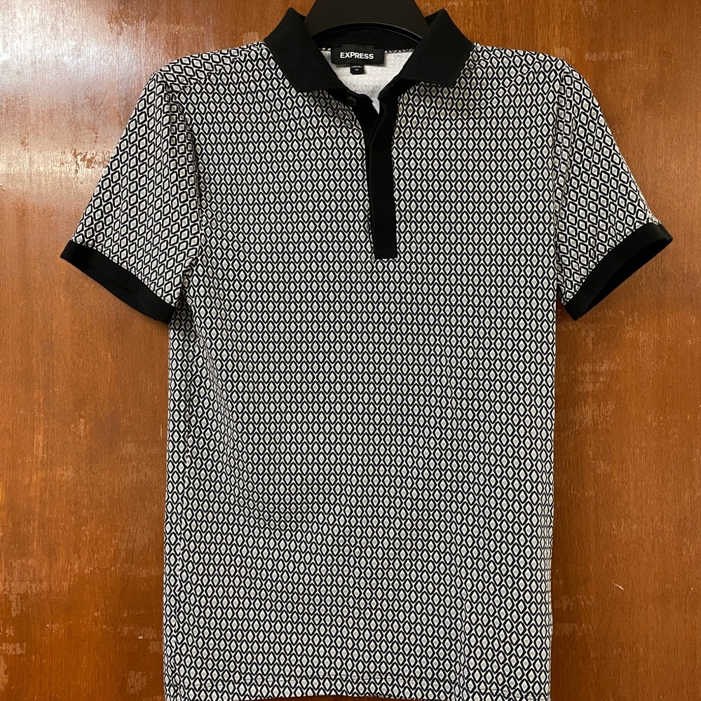 Express Geometric Black and White Polo Shirt
